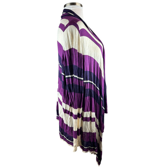 Lane Bryant Open Front Drape Lightweight Cardigan Purple Striped Plus Size 26/28 - Picture 9 of 11